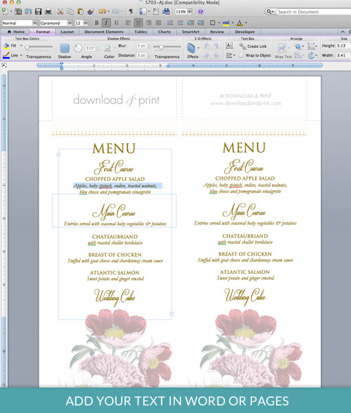 pages menu template