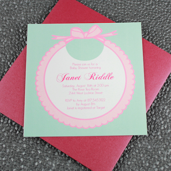 baby shower invitation template girls bib download print