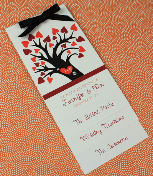 fall wedding program template with heart tree download print