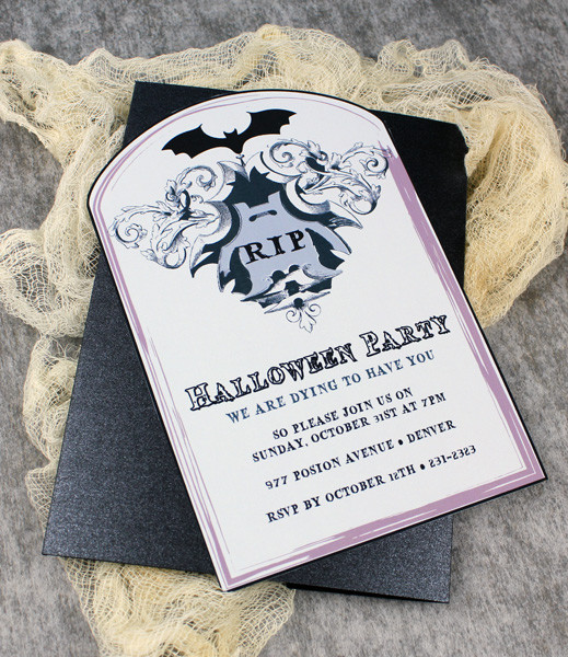 halloween invitation template with bat tombstone download print