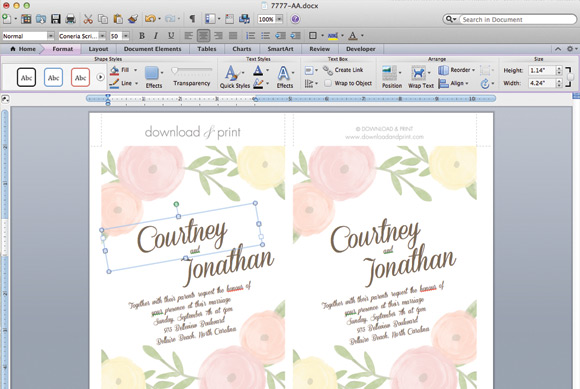 garden bouquet wedding invitation download print