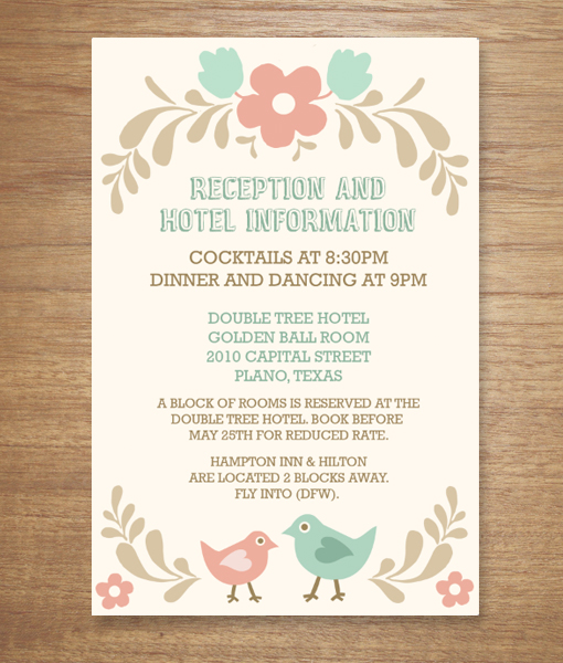 folksy love birds enclosure card download print wedding reception card