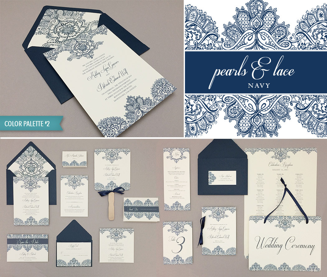 Diy Elegant Lace Wedding Invitation Template Suite Printable Pearls Lace Navy Wedding Invitation Suite