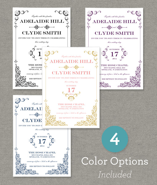 Download & Print: Iron & Lace Printable Wedding Templates Four Colors Available