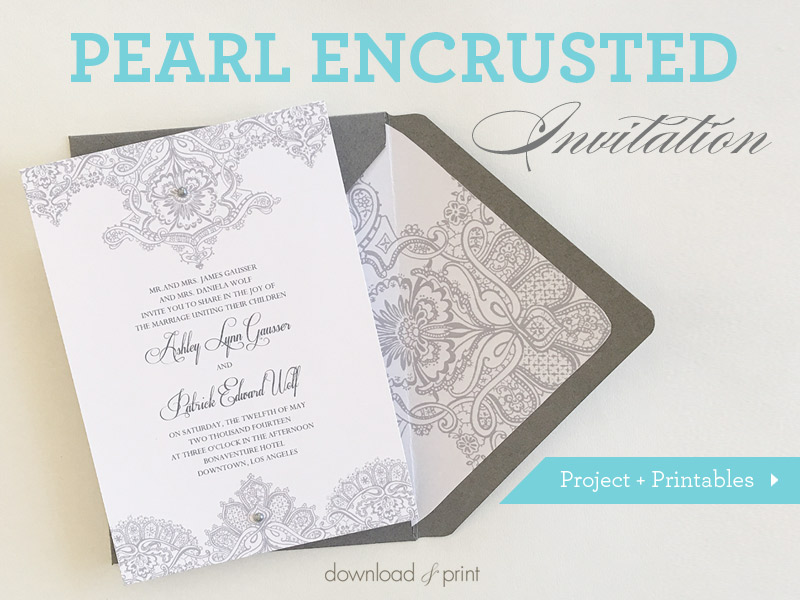 diy pearl encrusted wedding invitation