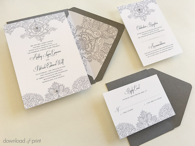 diy pearl encrusted wedding invitation