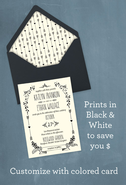 Whimsical hand drawn wedding invitation set | Download & Print