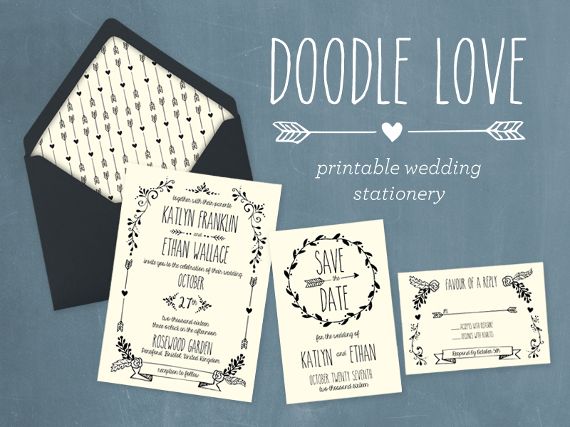 Whimsical Hand Drawn Diy Wedding Invitation Collection Doodle Love Whimsical Wedding Invitation Suite Download Print