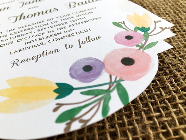 DIY Watercolor Flowers Die Cut Wedding Invitation