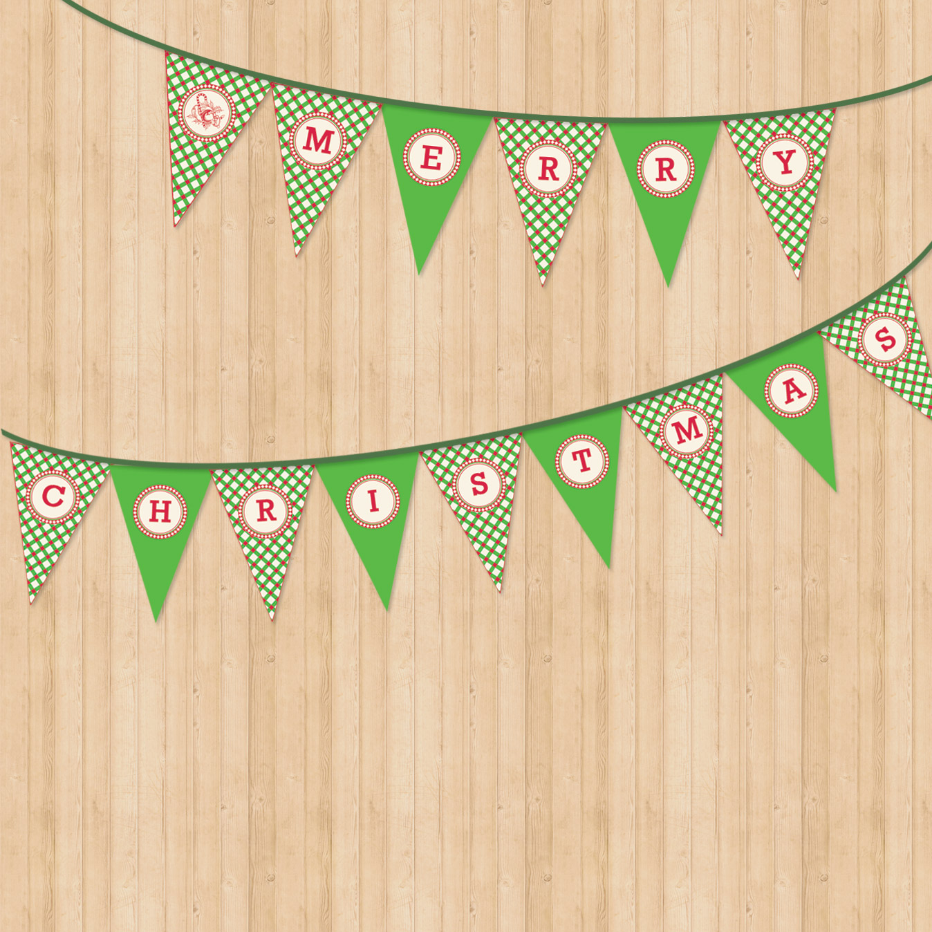 Merry Christmas Plaid Bunting Banner Download & Print