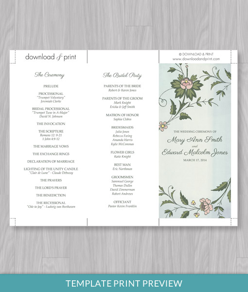 Watercolor Flowers Tri-Fold Program Template | Download ...