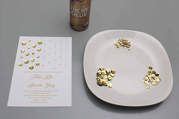 Add sequins to the DIY glam gold invitation | Download & Print
