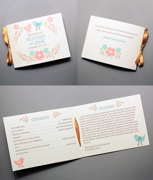 Folksy Love Birds Wedding Program Booklet Download Print