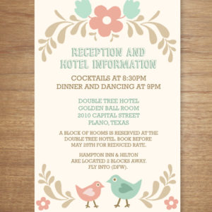 DIY Folksy Love Birds Wedding Reception Card from Download & Print
