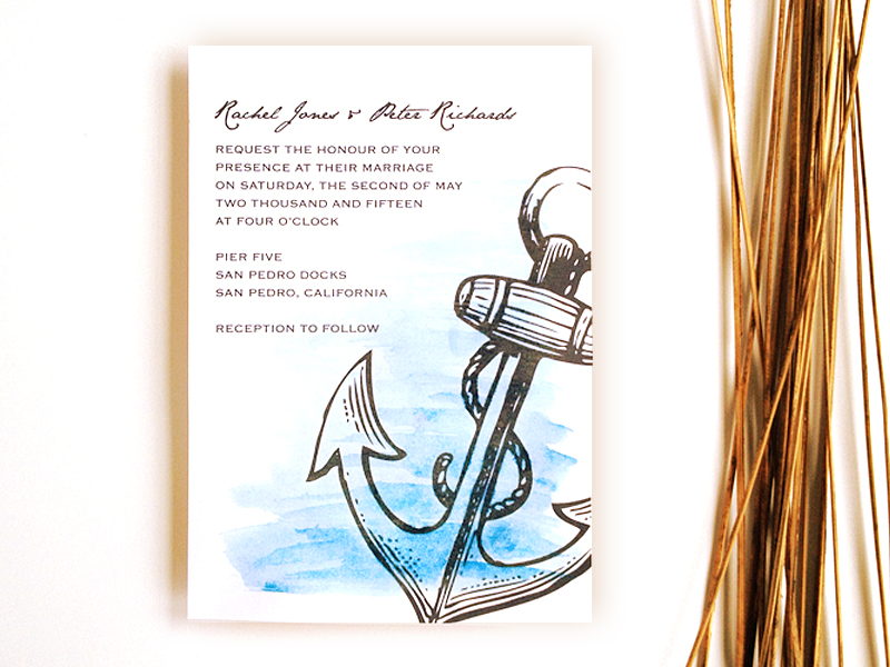 diy nautical wedding invitation with watercolors