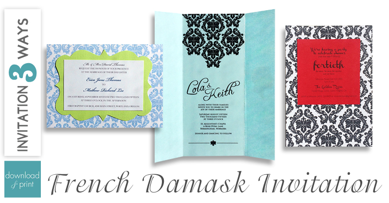 DIY damask wedding invitation from Download & Print