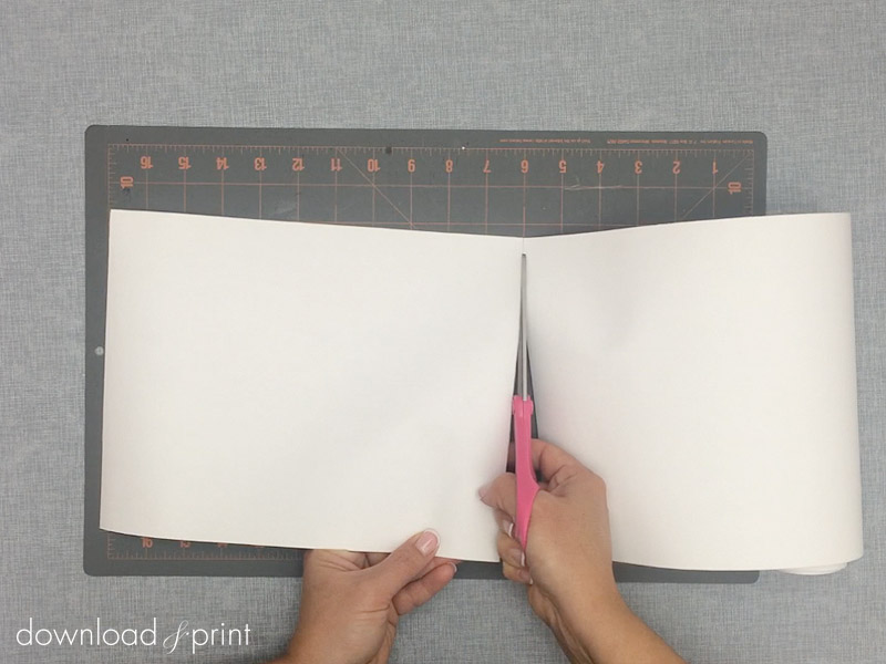 Cut photo fabric paper to size for the DIY vintage hanky invitation | Download & Print