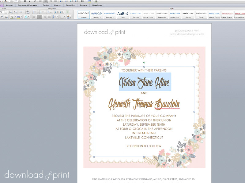 Customize the free vintage hanky invitation in MS Word | Download & Print