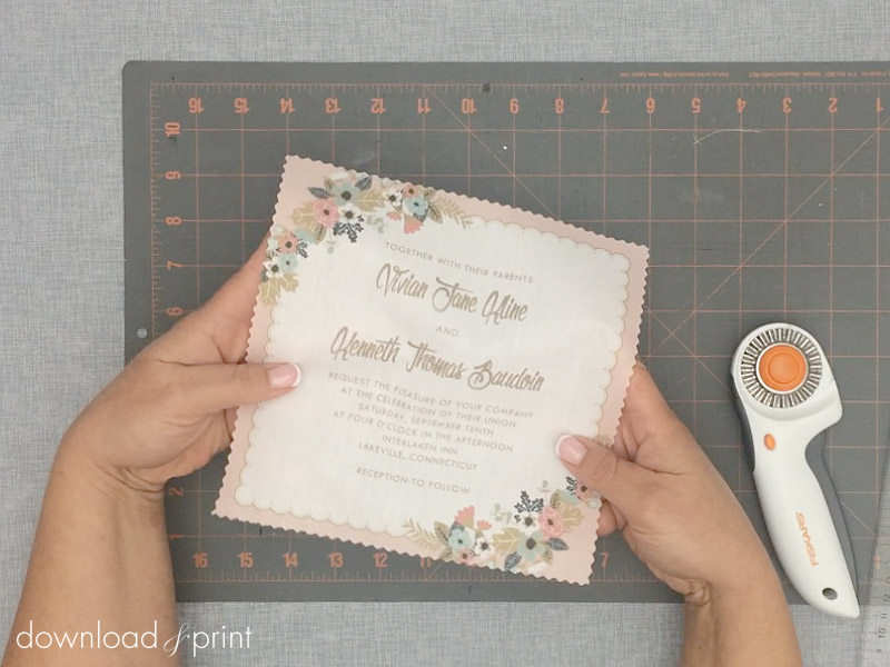 trim result of the DIY vintage hanky wedding invitation | Download & Print
