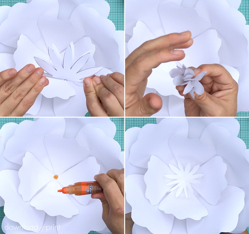 Finish large paper rose with the center stamen | Download & Print