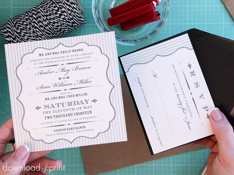 Vintage Stripe DIY Wedding Invitation | Download & Print