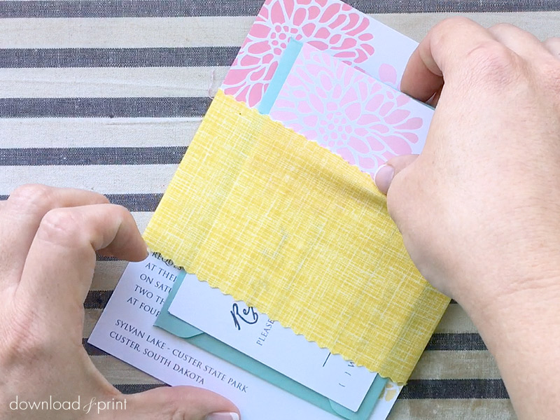 DIY no-sew fabric wedding invitation belly band | Download & Print