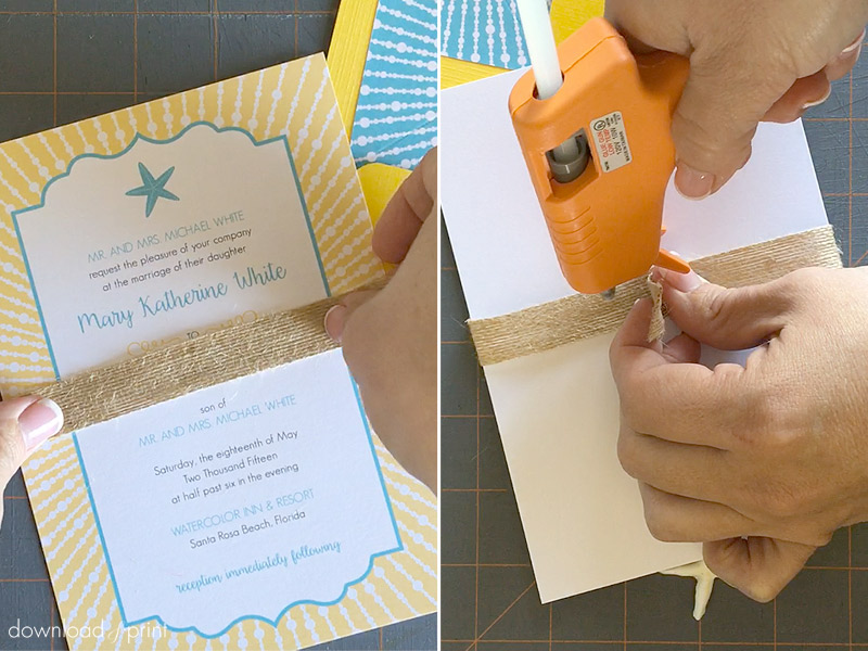 Wrap burlap around beach wedding invitation | Download & Print