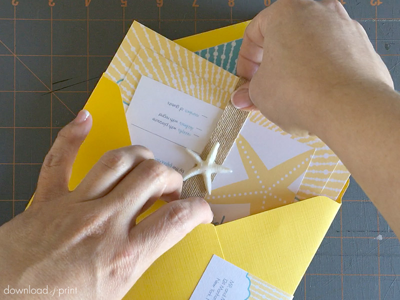 Stuff DIY beach wedding invitation into envelope | Download & Print