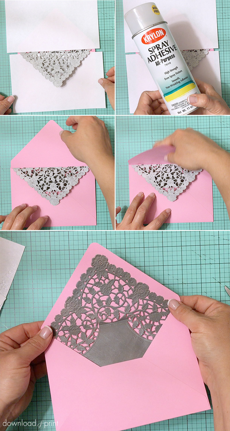 Adhere doily to envelope for DIY envelope liner | Download & Print