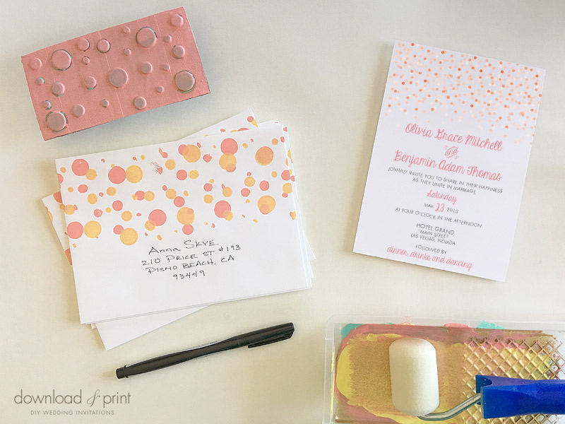 DIY polka dot printed wedding envelopes | Download & Print