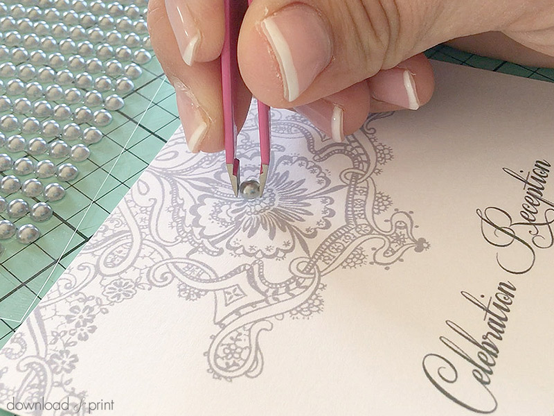 DIY pearl encrusted lace wedding invitations | Download & Print