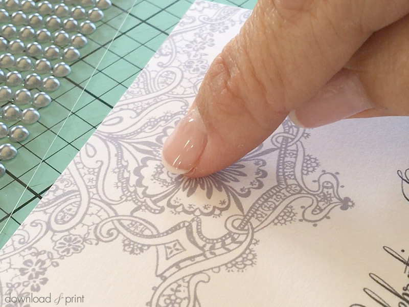 Add stick-on pearls to a lace wedding invitation | Download & Print