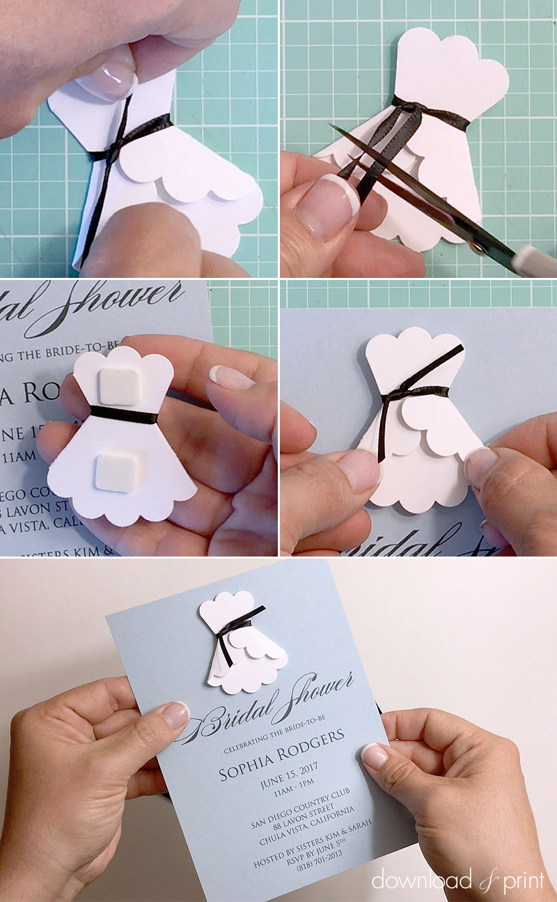 3D paper wedding dress DIY bridal shower invitation | Download & Print
