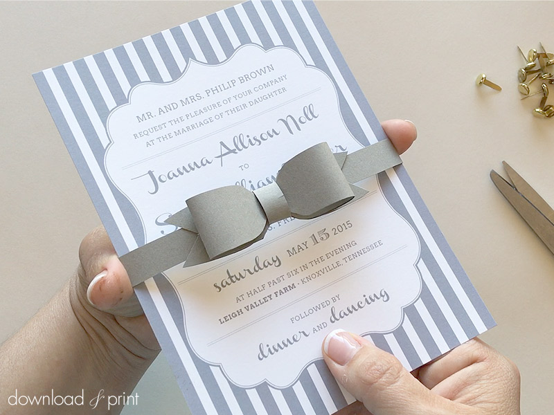DIY bow tie belly band for wedding invitation | Download & Print