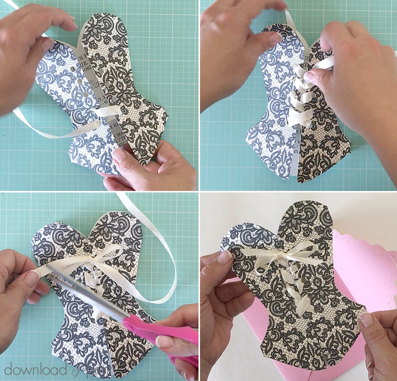 Thread ribbon on DIY Lace-Up Corset Invitation | Download & Print