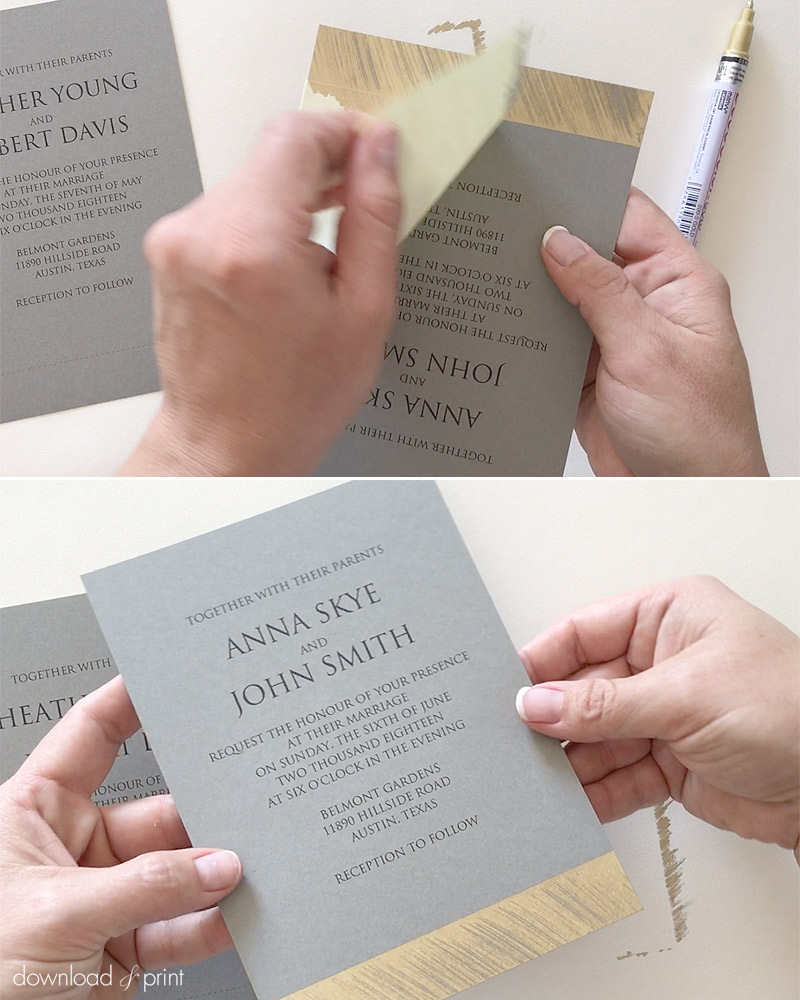 DIY Wedding Invitation with brushed gold accent | Download & Print