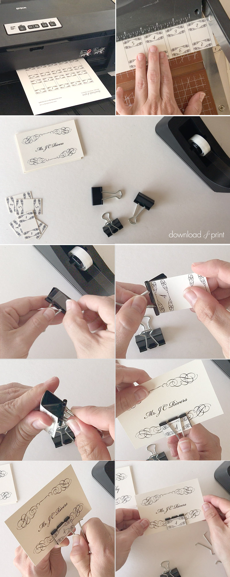 DIY elegant binder clip place cards | Download & Print
