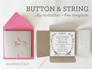 Button & String wedding invitation DIY pocket with free template | Download & Print