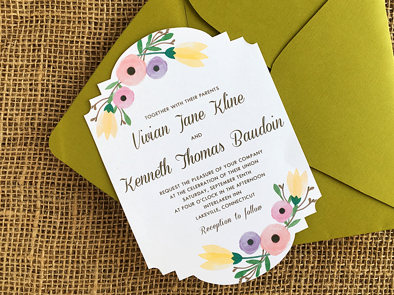 DIY watercolor flowers die cut wedding invitation | Download 7 Print