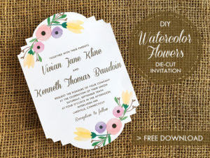 DIY die cut wedding invitation with watercolor flowers | Download & Print