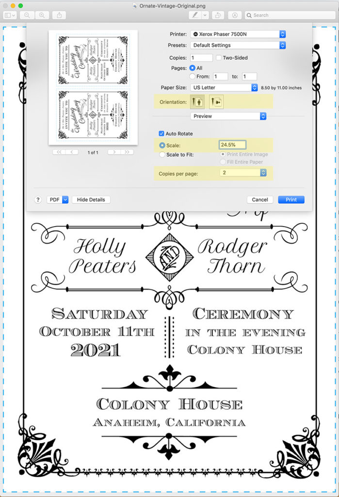 how to print 2 5x7 invitations on one page pdf