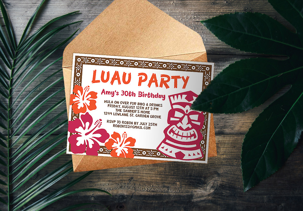 Printable Luau Party Invitation with Tiki Heads