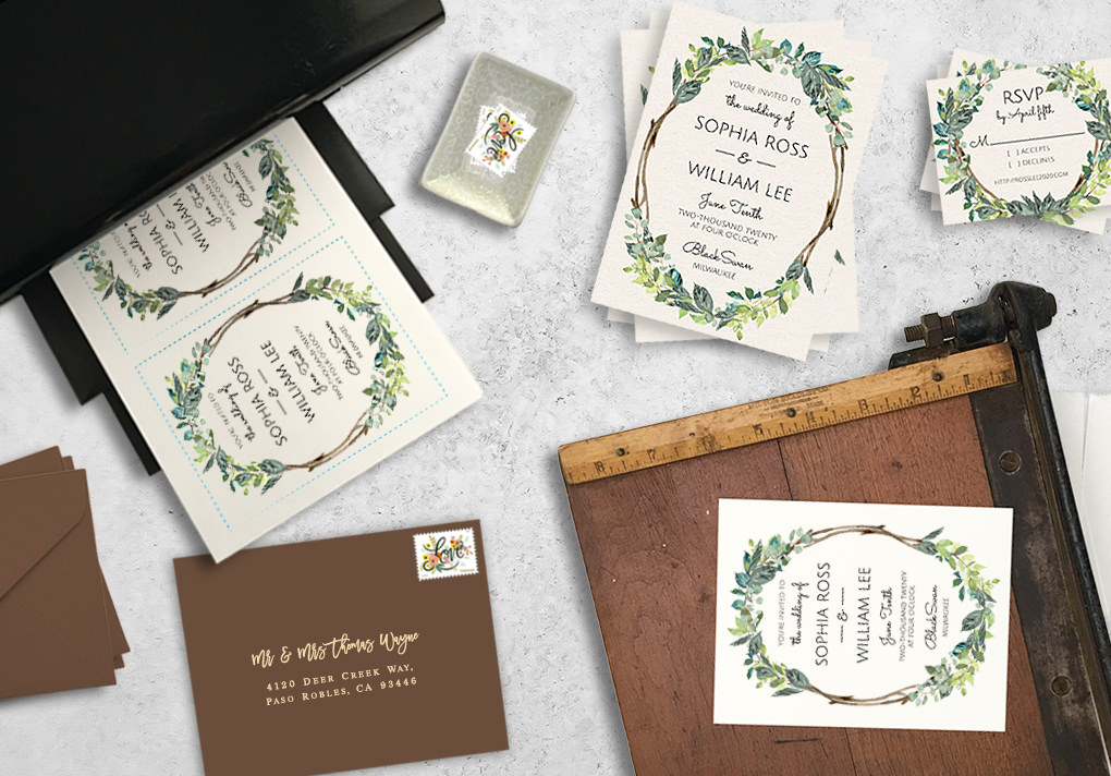 Printable Wedding Invitation  /'Secret Garden/' Invite  Design for Rustic Kraft Card  Digital File Only  Printing Available